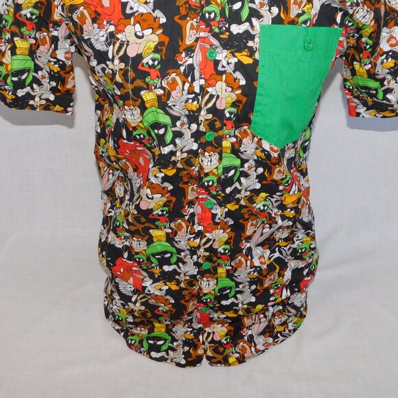 Warner Bros Looney Tunes Allover Print Button Front Shirt Mens S Marvin Bugs taz - Picture 3 of 10
